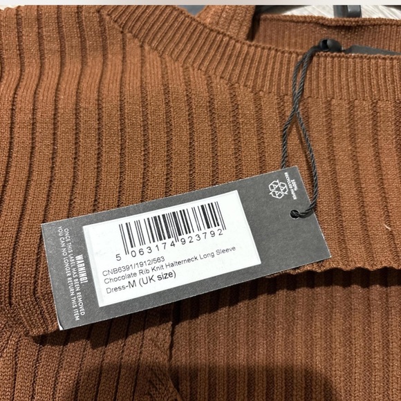 NWT PrettyLittleThing Chocolate Brown Ribbed Knit Halter Midi Dress - Size M - Picture 2 of 8